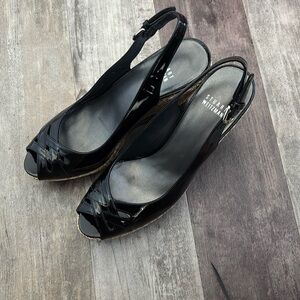 Stuart Weitzman Patent Leather Slingback Wedge Sandals